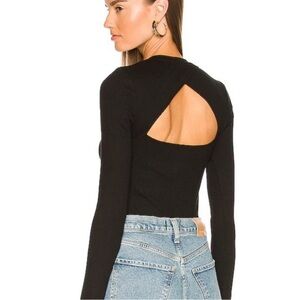 THE RANGE Cross-Back Long Sleeve Crew Bodysuit in Jet Black